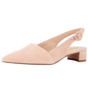 Pointed Toe Low Chunky Heel Slingback Pumps